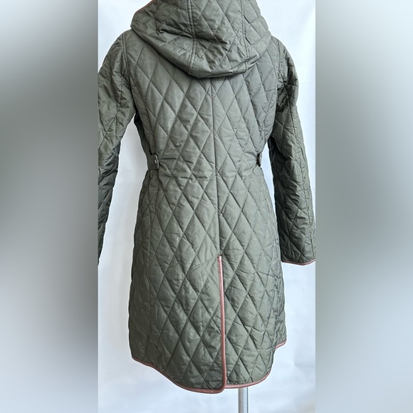 Lauren Ralph Lauren Quilted Coat Green Chain Link Lining Hooded Size Small - Picture 3 of 16
